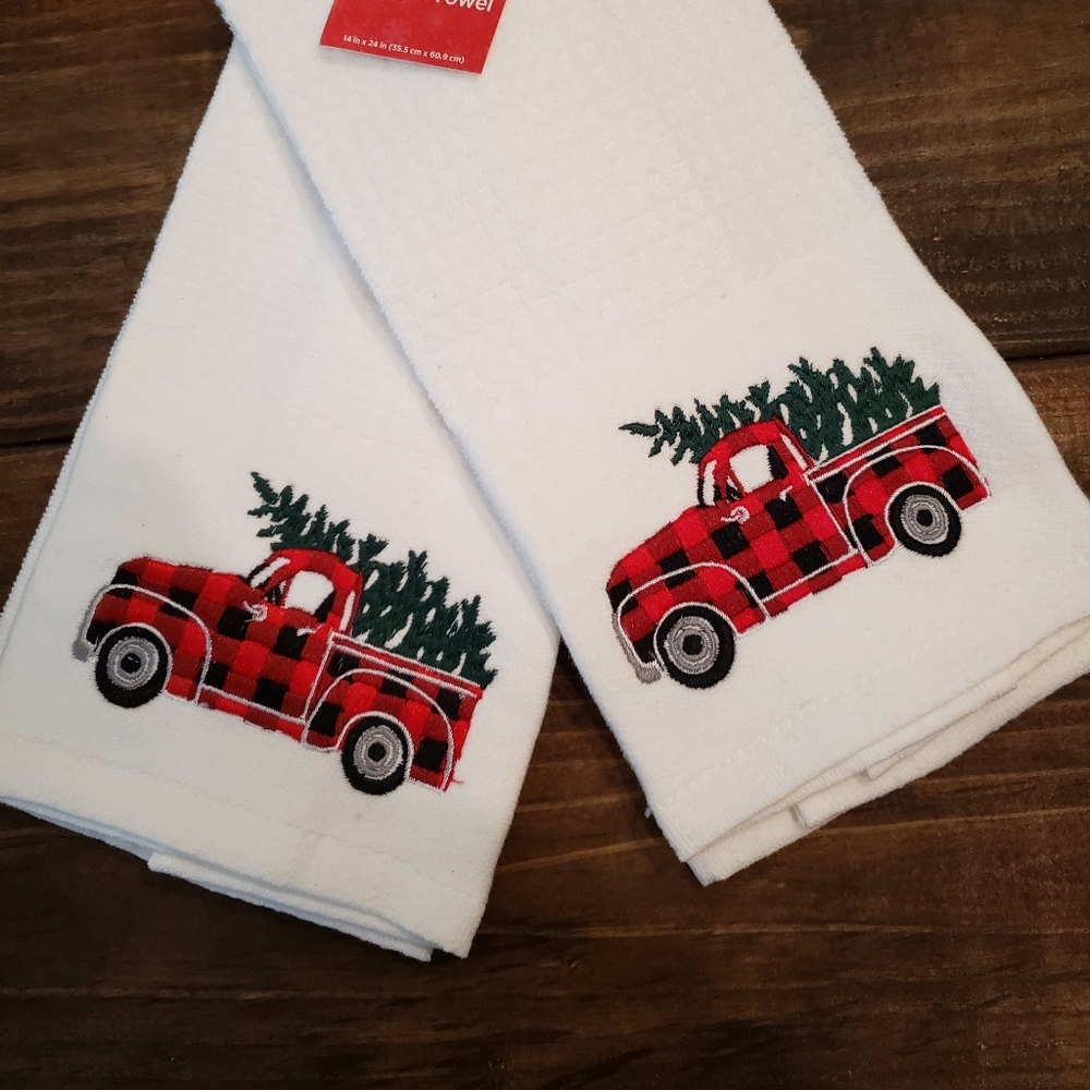 Christmas Buffalo Check Truck Embroidered Towel Set